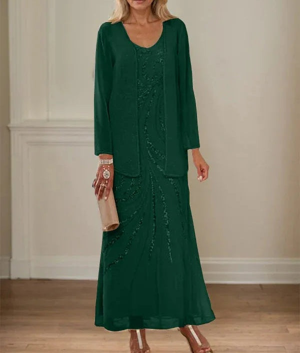Sheath/Column V-Neck Ankle-Length Mother of the Bride Dresses with Jacket & Sequins