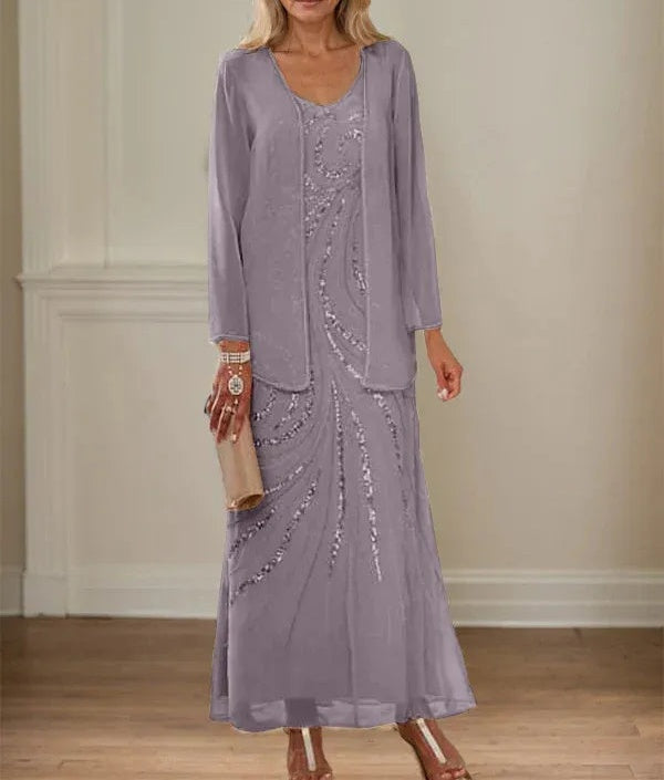 Sheath/Column V-Neck Ankle-Length Mother of the Bride Dresses with Jacket & Sequins