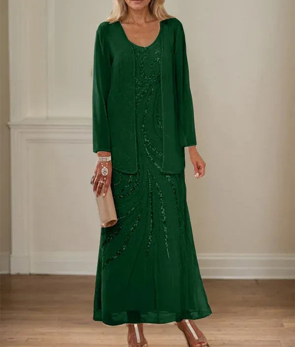 Sheath/Column V-Neck Ankle-Length Mother of the Bride Dresses with Jacket & Sequins