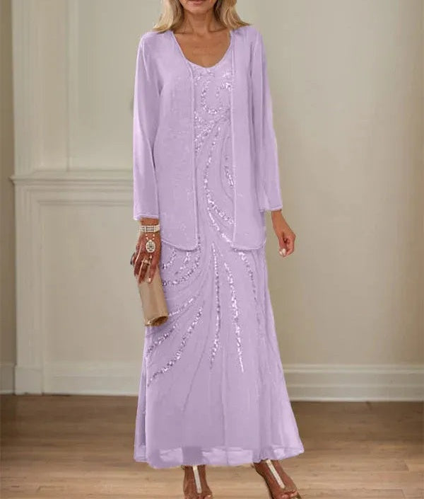 Sheath/Column V-Neck Ankle-Length Mother of the Bride Dresses with Jacket & Sequins
