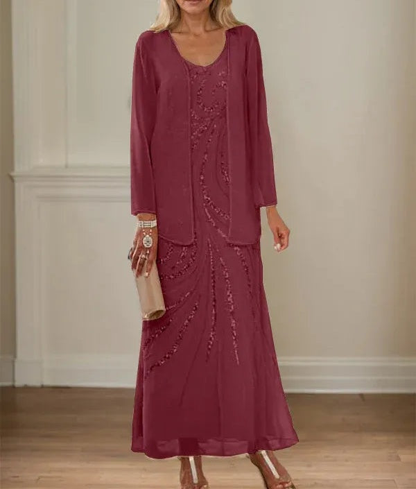 Sheath/Column V-Neck Ankle-Length Mother of the Bride Dresses with Jacket & Sequins