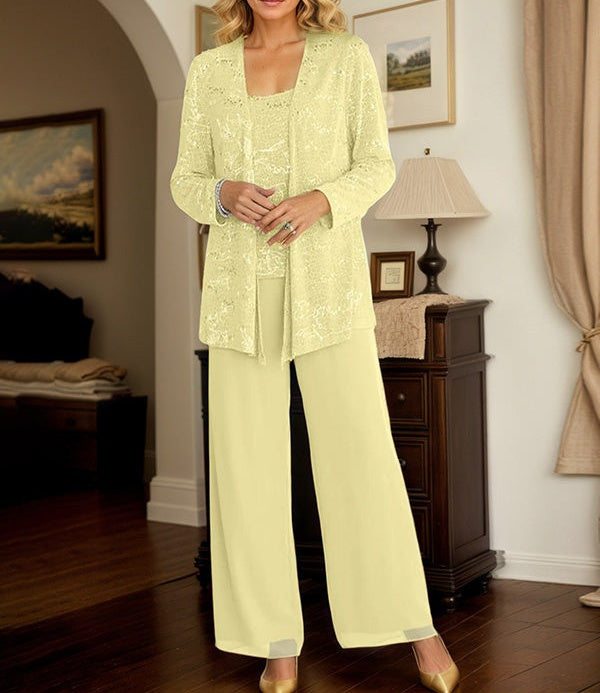 Chiffon Mother of the Bride Pantsuits with Jacket & Sequins
