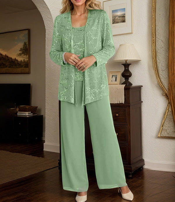 Chiffon Mother of the Bride Pantsuits with Jacket & Sequins
