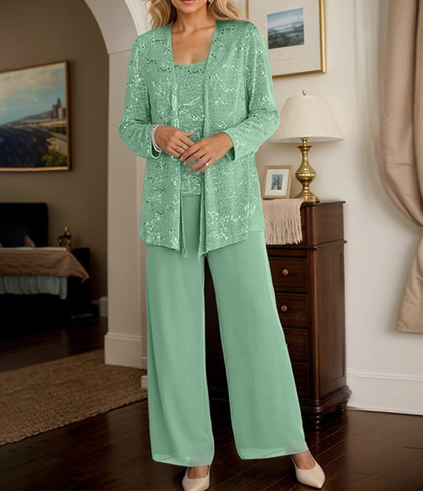 Chiffon Mother of the Bride Pantsuits with Jacket & Sequins