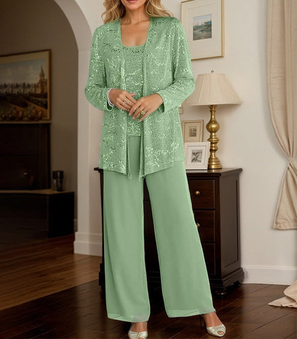 Chiffon Mother of the Bride Pantsuits with Jacket & Sequins