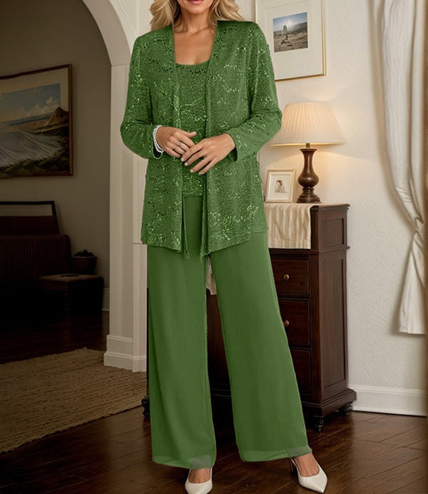 Chiffon Mother of the Bride Pantsuits with Jacket & Sequins