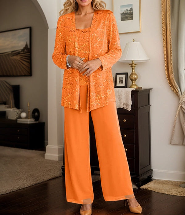 Chiffon Mother of the Bride Pantsuits with Jacket & Sequins