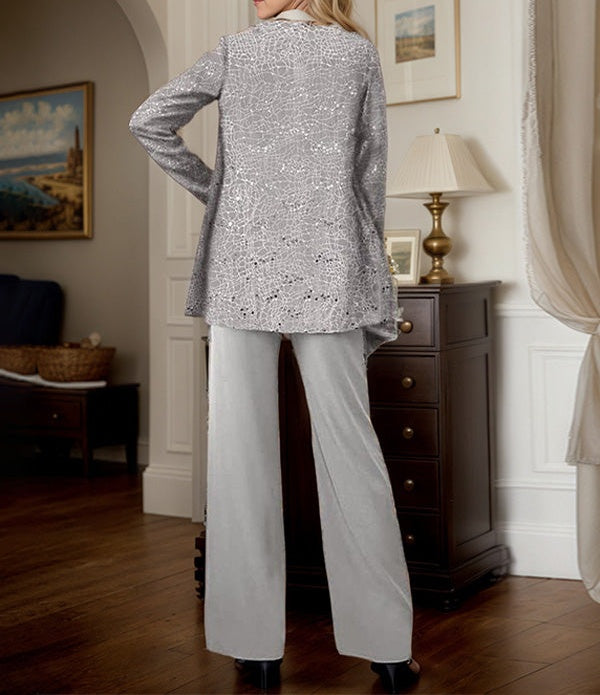 Chiffon Mother of the Bride Pantsuits with Jacket & Sequins