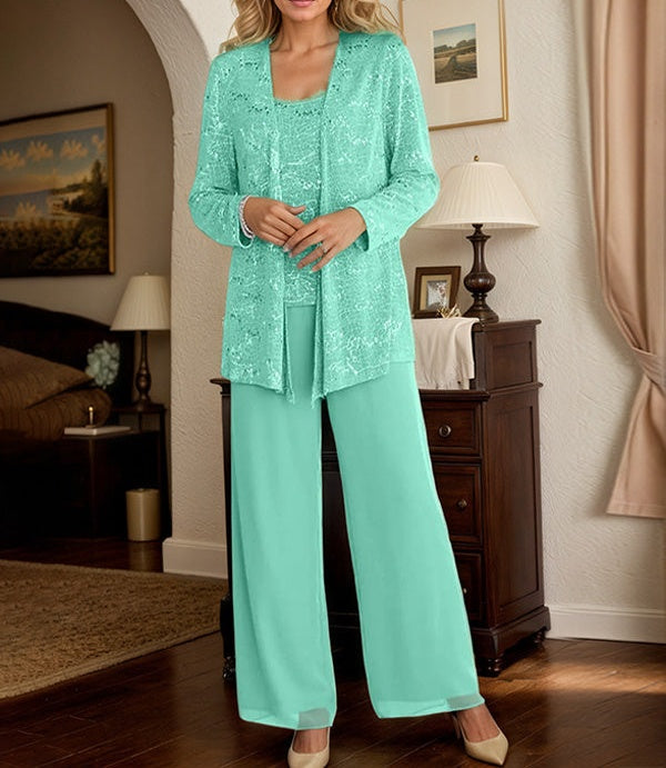 Chiffon Mother of the Bride Pantsuits with Jacket & Sequins