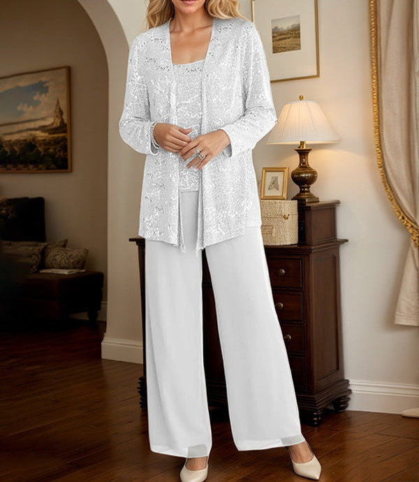 Chiffon Mother of the Bride Pantsuits with Jacket & Sequins