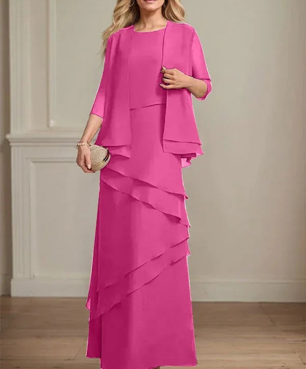 Sheath Scoop Floor-Length Chiffon Mother of the Bride Dress
