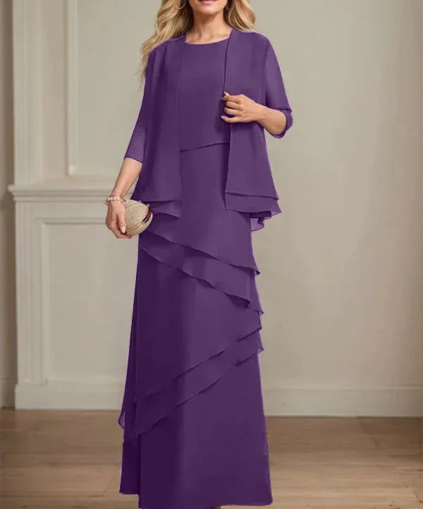 Sheath Scoop Floor-Length Chiffon Mother of the Bride Dress