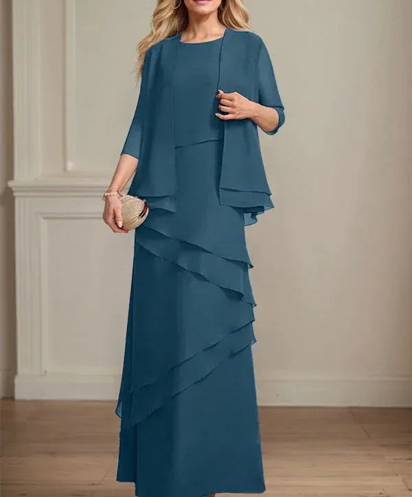 Sheath Scoop Floor-Length Chiffon Mother of the Bride Dress