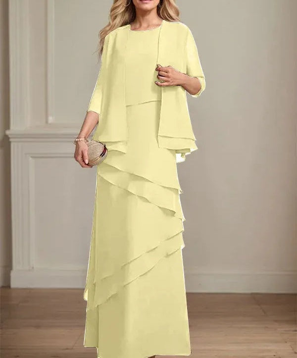 Sheath Scoop Floor-Length Chiffon Mother of the Bride Dress