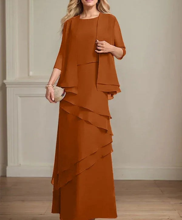 Sheath Scoop Floor-Length Chiffon Mother of the Bride Dress