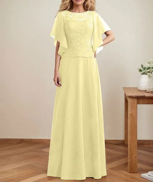 A-line Scoop Illusion Floor-Length Lace Chiffon Mother of the Bride Dress With Sequins
