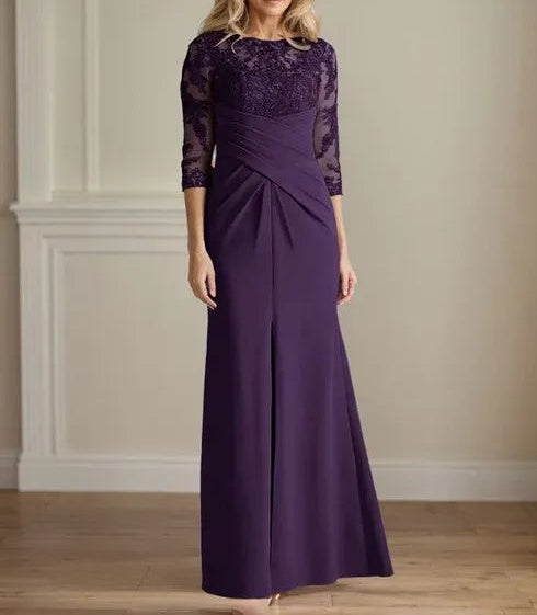 Plum Sheath Lace Stretch Crepe Mother of the Bride Dress