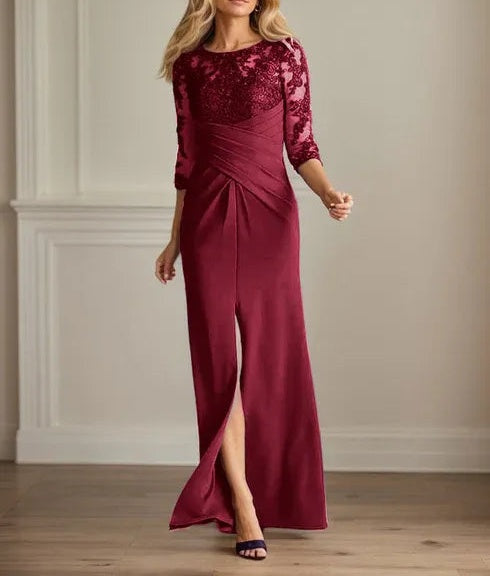 Plum Sheath Lace Stretch Crepe Mother of the Bride Dress