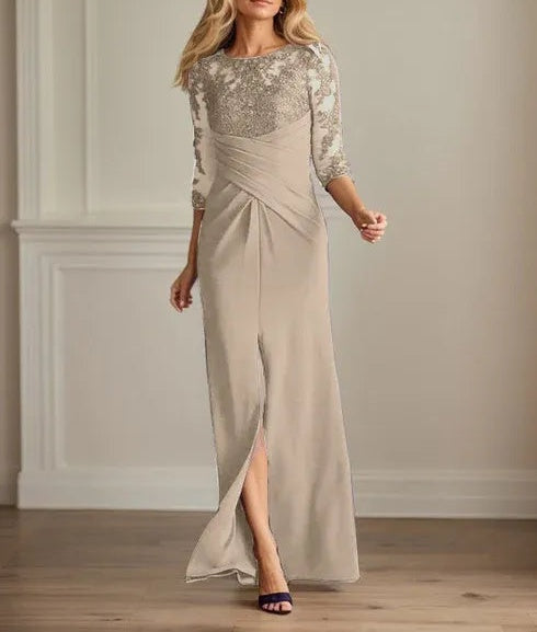 Plum Sheath Lace Stretch Crepe Mother of the Bride Dress