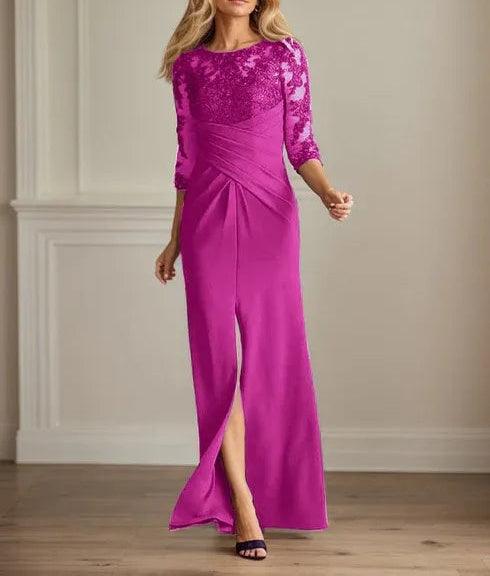 Plum Sheath Lace Stretch Crepe Mother of the Bride Dress