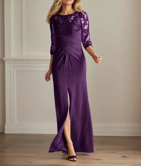 Plum Sheath Lace Stretch Crepe Mother of the Bride Dress