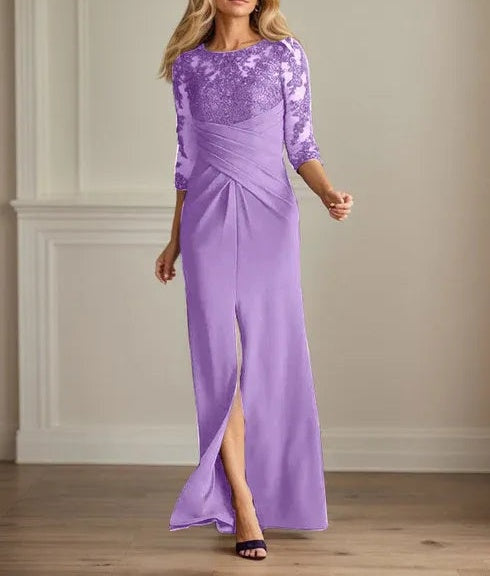 Plum Sheath Lace Stretch Crepe Mother of the Bride Dress