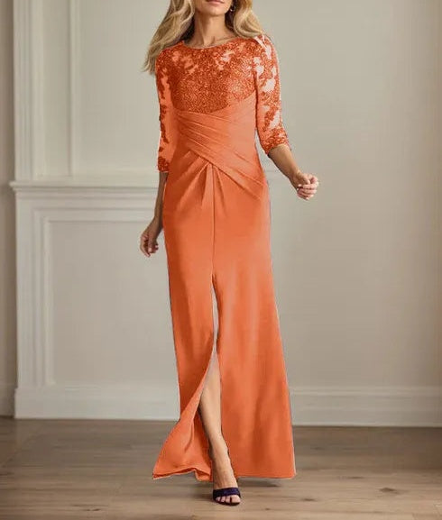 Plum Sheath Lace Stretch Crepe Mother of the Bride Dress