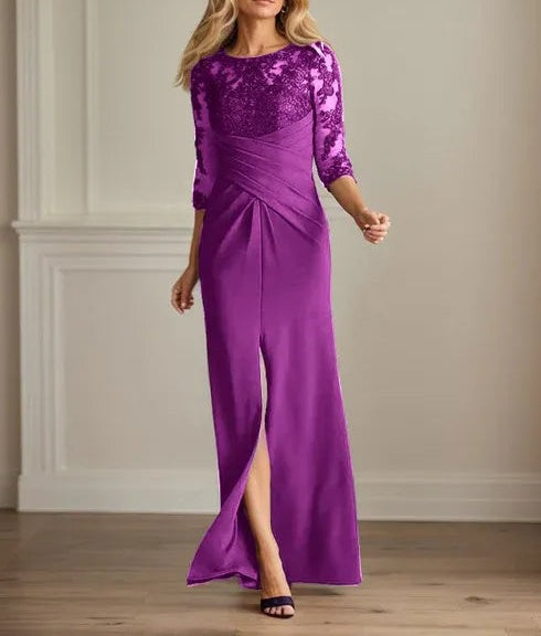 Plum Sheath Lace Stretch Crepe Mother of the Bride Dress