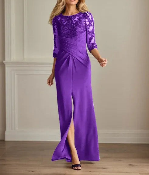 Plum Sheath Lace Stretch Crepe Mother of the Bride Dress
