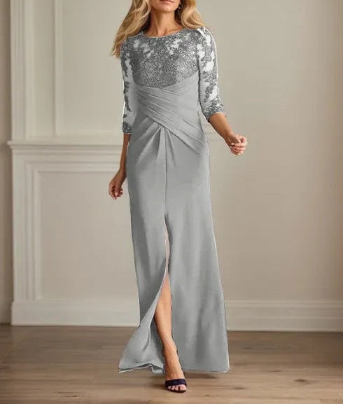 Plum Sheath Lace Stretch Crepe Mother of the Bride Dress