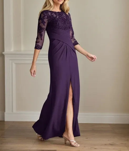 Plum Sheath Lace Stretch Crepe Mother of the Bride Dress