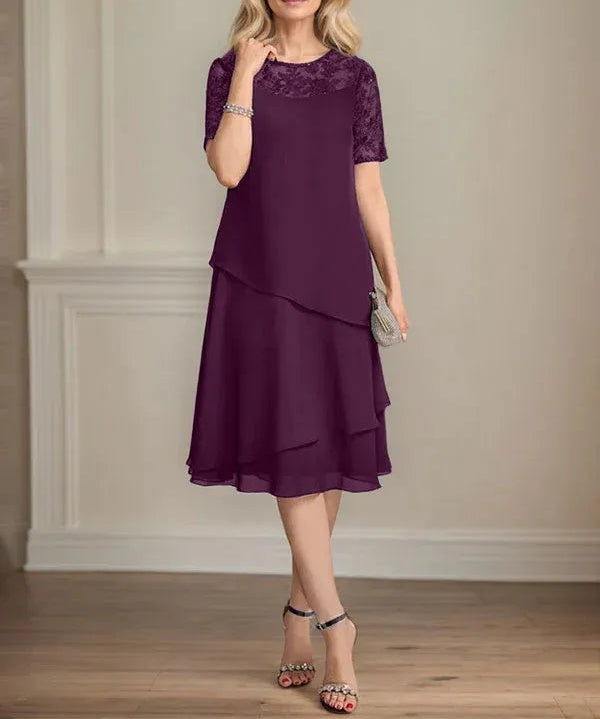 A-line Scoop Illusion Knee-Length Lace Chiffon Mother of the Bride Dress With Sequins