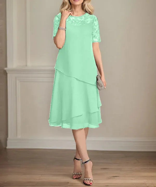 A-line Scoop Illusion Knee-Length Lace Chiffon Mother of the Bride Dress With Sequins