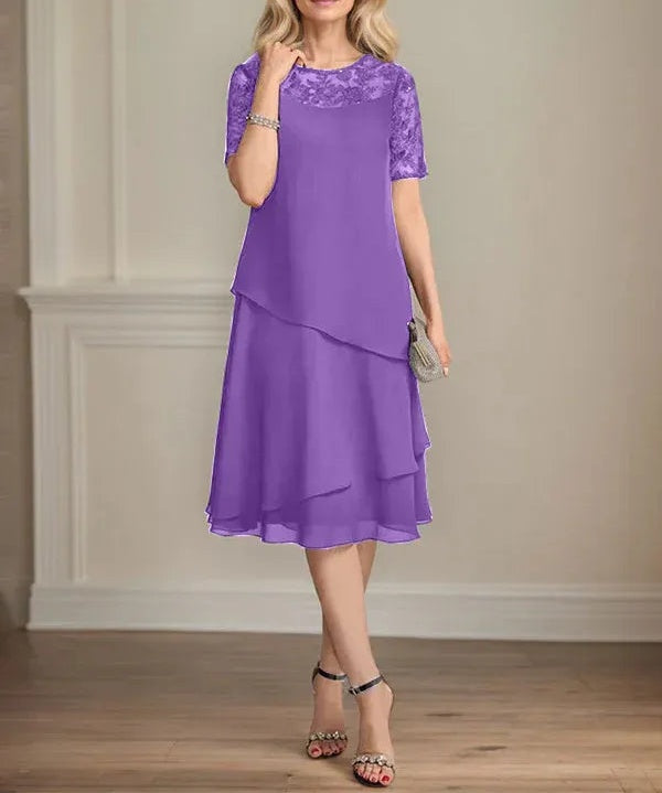 A-line Scoop Illusion Knee-Length Lace Chiffon Mother of the Bride Dress With Sequins