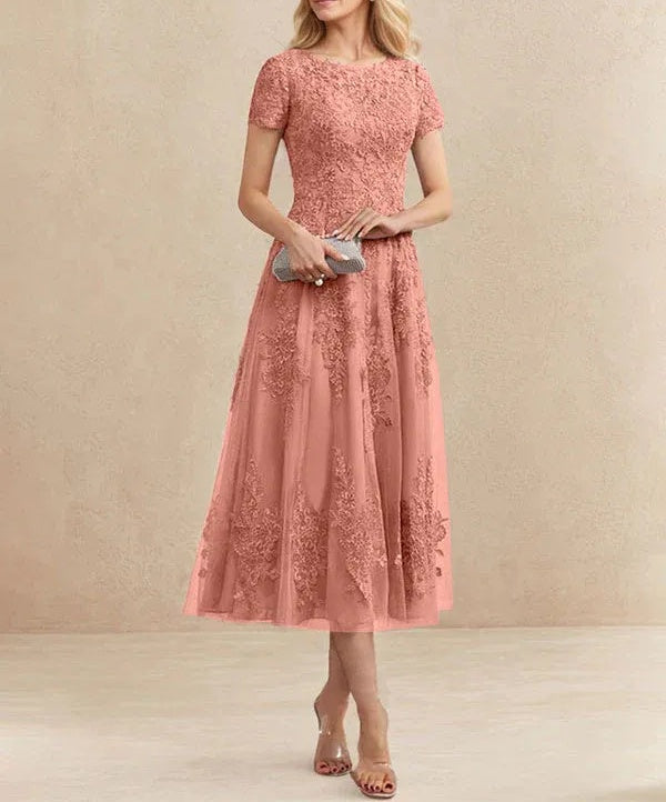 A-line Scoop Tea-Length Tulle Lace Mother of the Bride Dress