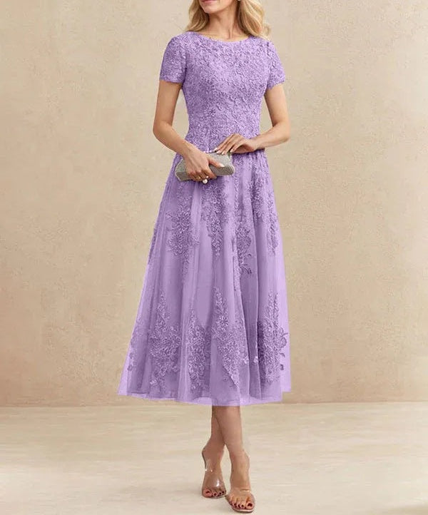 A-line Scoop Tea-Length Tulle Lace Mother of the Bride Dress