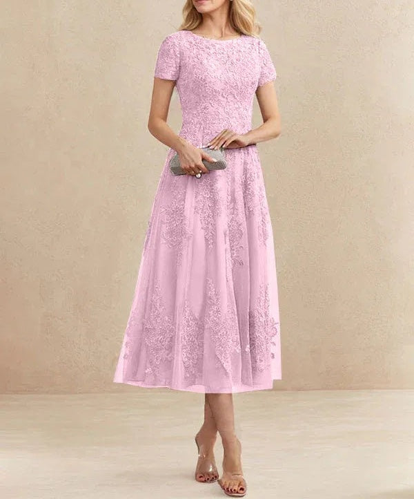 A-line Scoop Tea-Length Tulle Lace Mother of the Bride Dress