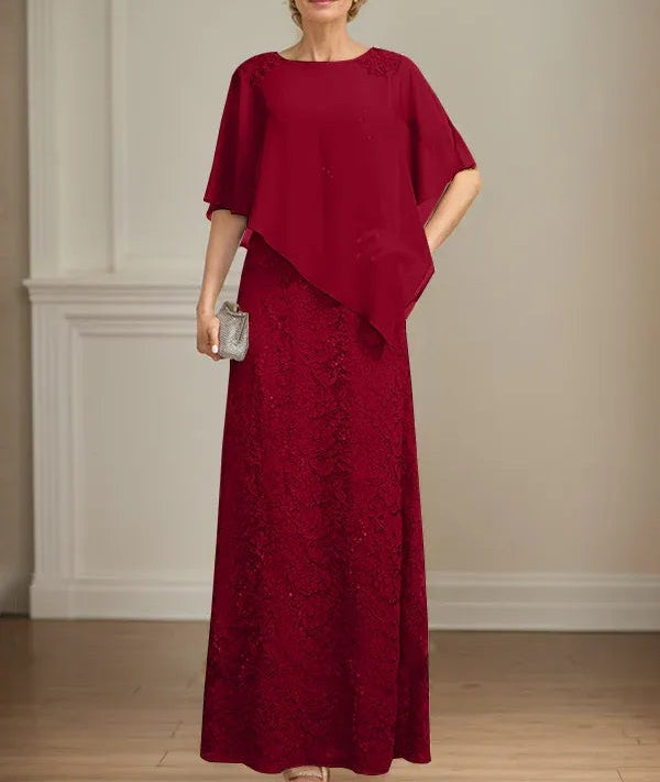 Sheath/Column Scoop Floor-Length Chiffon Lace Mother of the Bride Dress With Sequins Beading