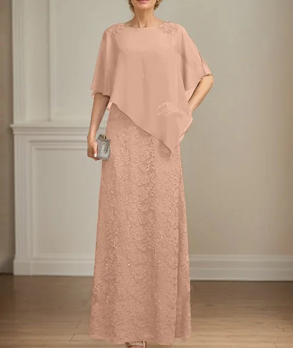 Sheath/Column Scoop Floor-Length Chiffon Lace Mother of the Bride Dress With Sequins Beading