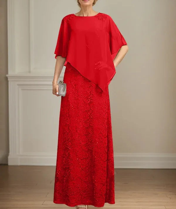 Sheath/Column Scoop Floor-Length Chiffon Lace Mother of the Bride Dress With Sequins Beading