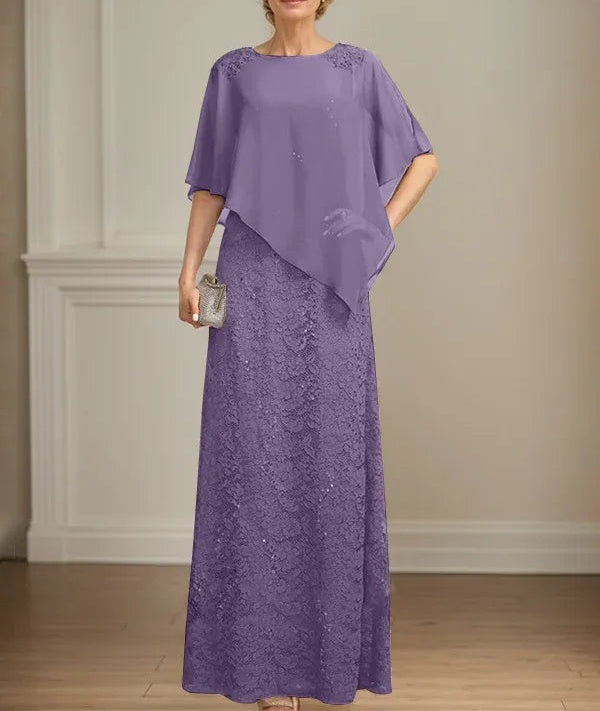 Sheath/Column Scoop Floor-Length Chiffon Lace Mother of the Bride Dress With Sequins Beading