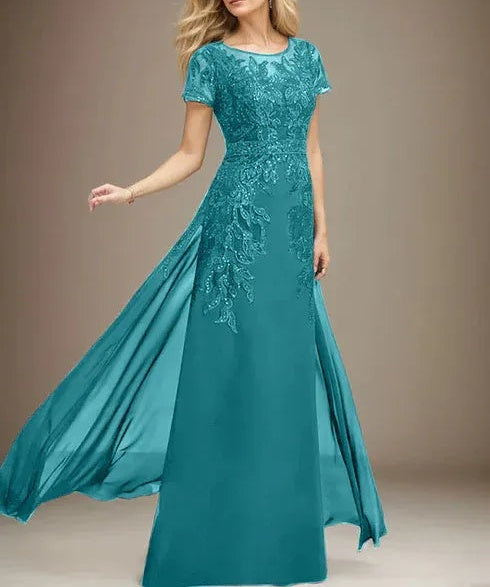 Sheath/Column Scoop Illusion Floor-Length Lace Chiffon Mother of the Bride Dress With Sequins