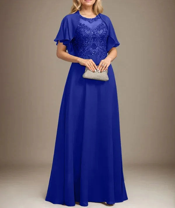 A-line Scoop Illusion Floor-Length Lace Chiffon Mother of the Bride Dress With Sequins