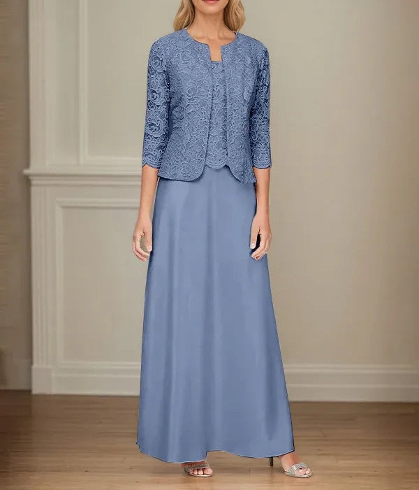 Glitter Lace & Satin Skirt Jacket Dress with Open Jacket