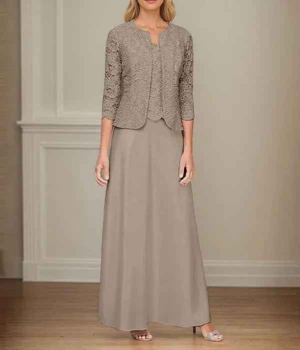 Glitter Lace & Satin Skirt Jacket Dress with Open Jacket
