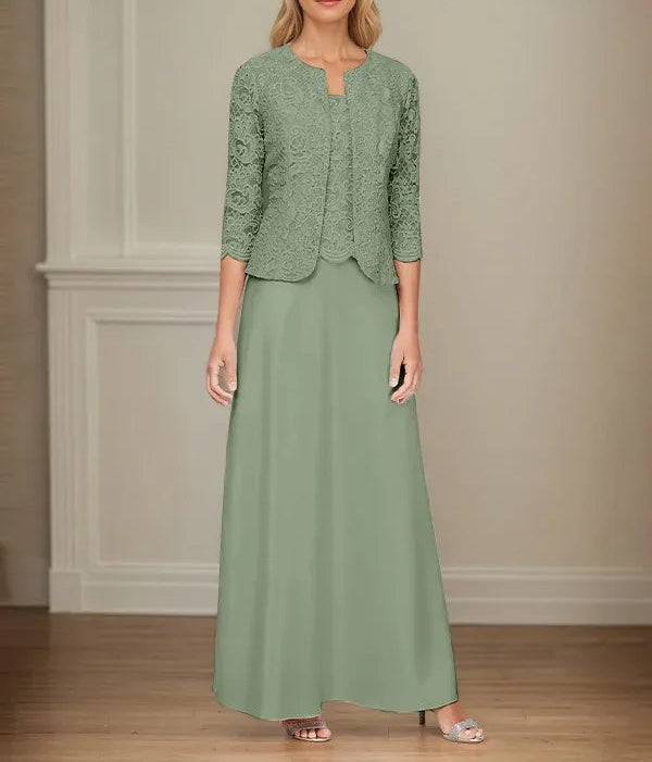 Glitter Lace & Satin Skirt Jacket Dress with Open Jacket