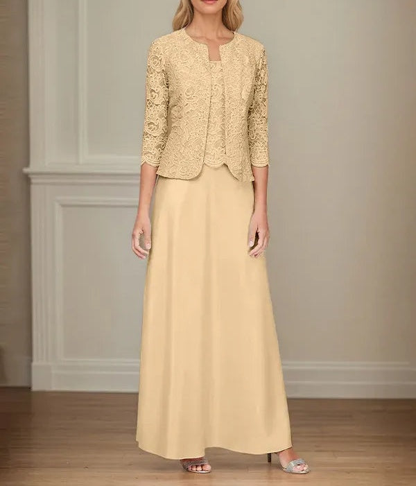 Glitter Lace & Satin Skirt Jacket Dress with Open Jacket