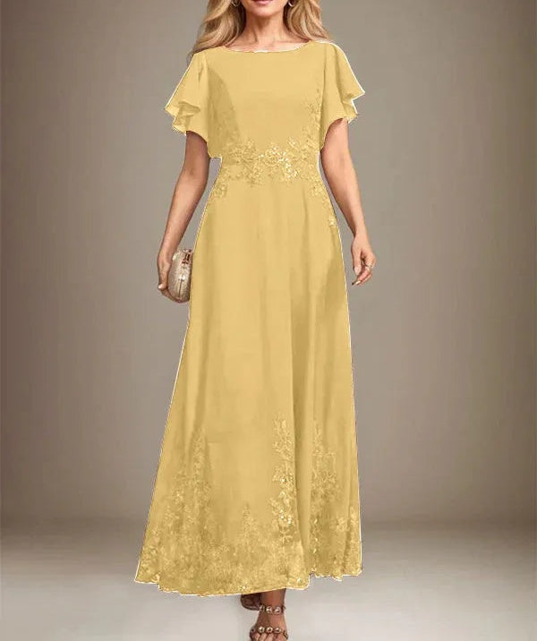 A-line Scoop Ankle-Length Lace Chiffon Mother of the Bride Dress With Sequins