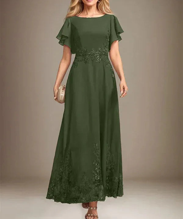 A-line Scoop Ankle-Length Lace Chiffon Mother of the Bride Dress With Sequins