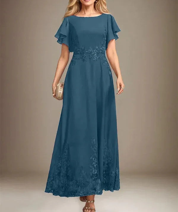 A-line Scoop Ankle-Length Lace Chiffon Mother of the Bride Dress With Sequins
